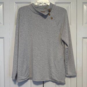 Chico's Cozisoft Gray Long Sleeve Top Mock Neck Pockets Size 2 Large